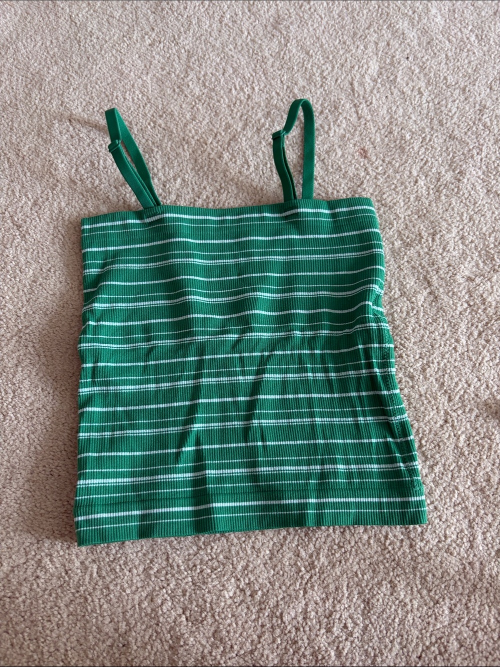 Women's Green Striped Ribbed Tank Top